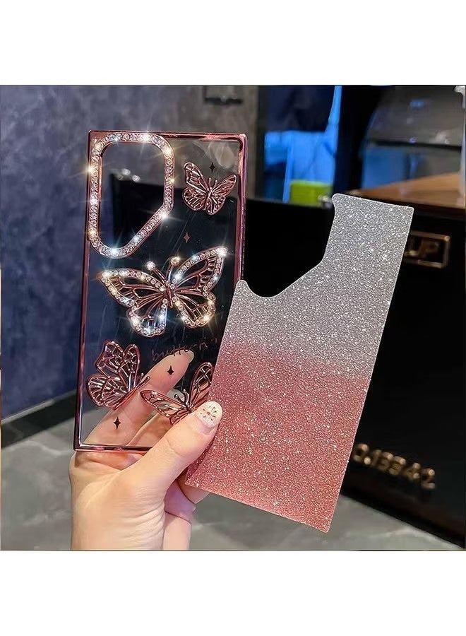 جراب أنيق بتصميم أنثوي لهاتف سامسونج جالاكسي S25 ألترا بلينج، مقاس 6.9 بوصة، بتصميم فراشة لطيفة، مطلي ببريق ثلاثي الأبعاد، غطاء حماية فاخر مقاوم للصدمات للنساء والفتيات (فضي). - Image 3